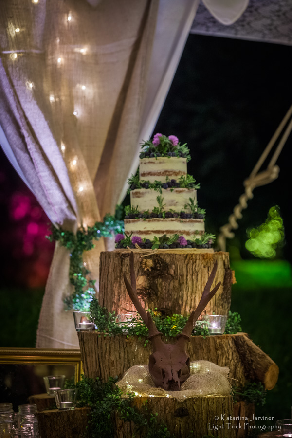 wedding cake on wood blocks